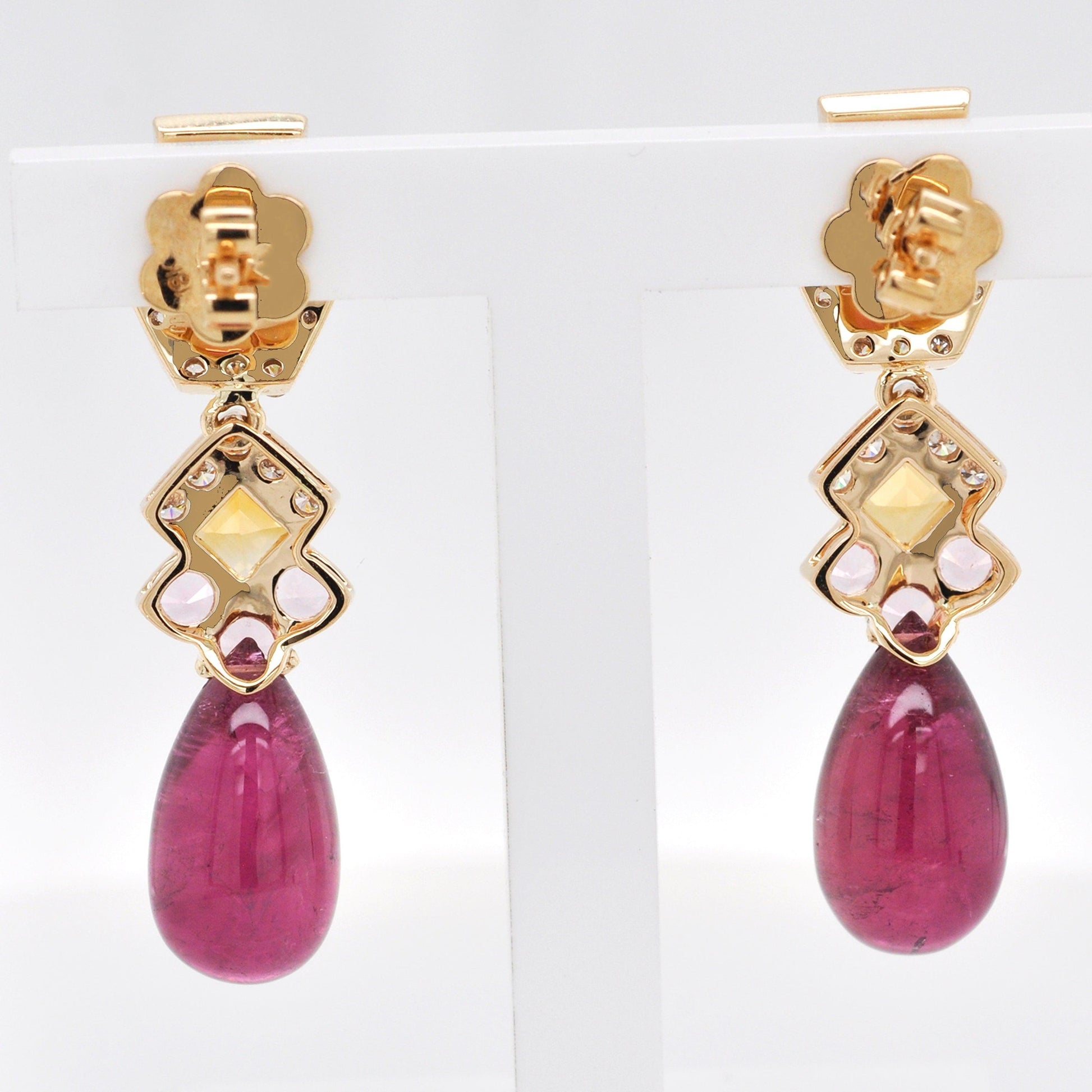 18K Gold Rubellite Citrine Tourmaline Dangle Drop Earrings - Vaibhav Dhadda Jewelry