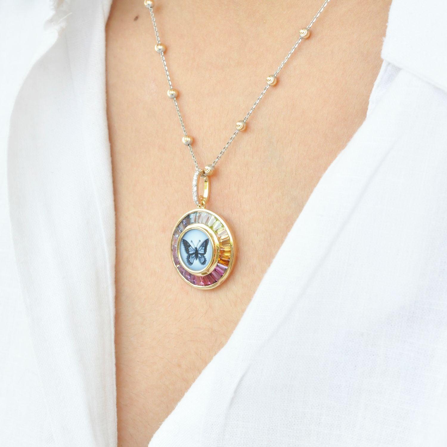 18K Gold Butterfly Rainbow Pendant - Vaibhav Dhadda Jewellery