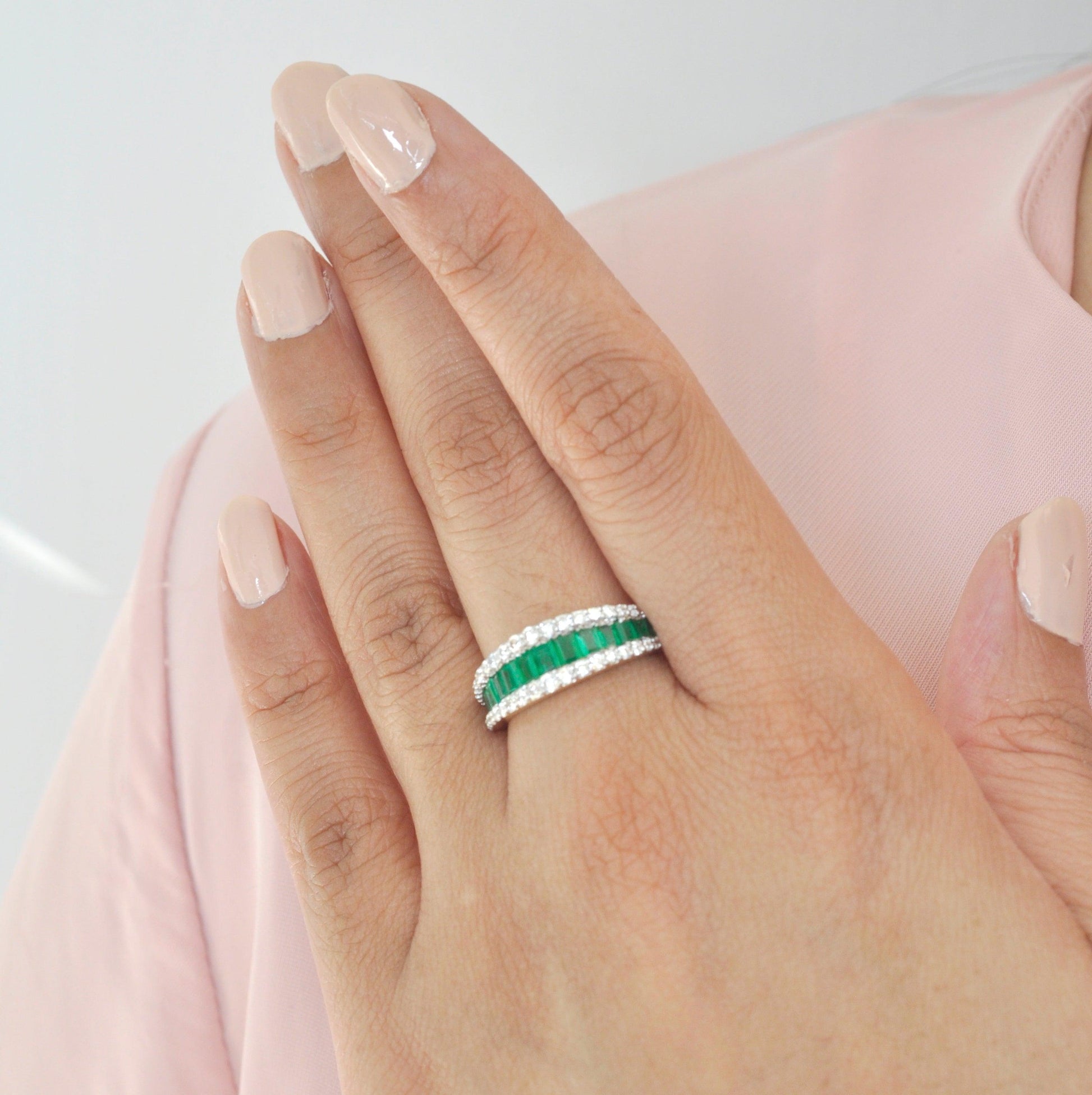 emerald diamond eternity ring