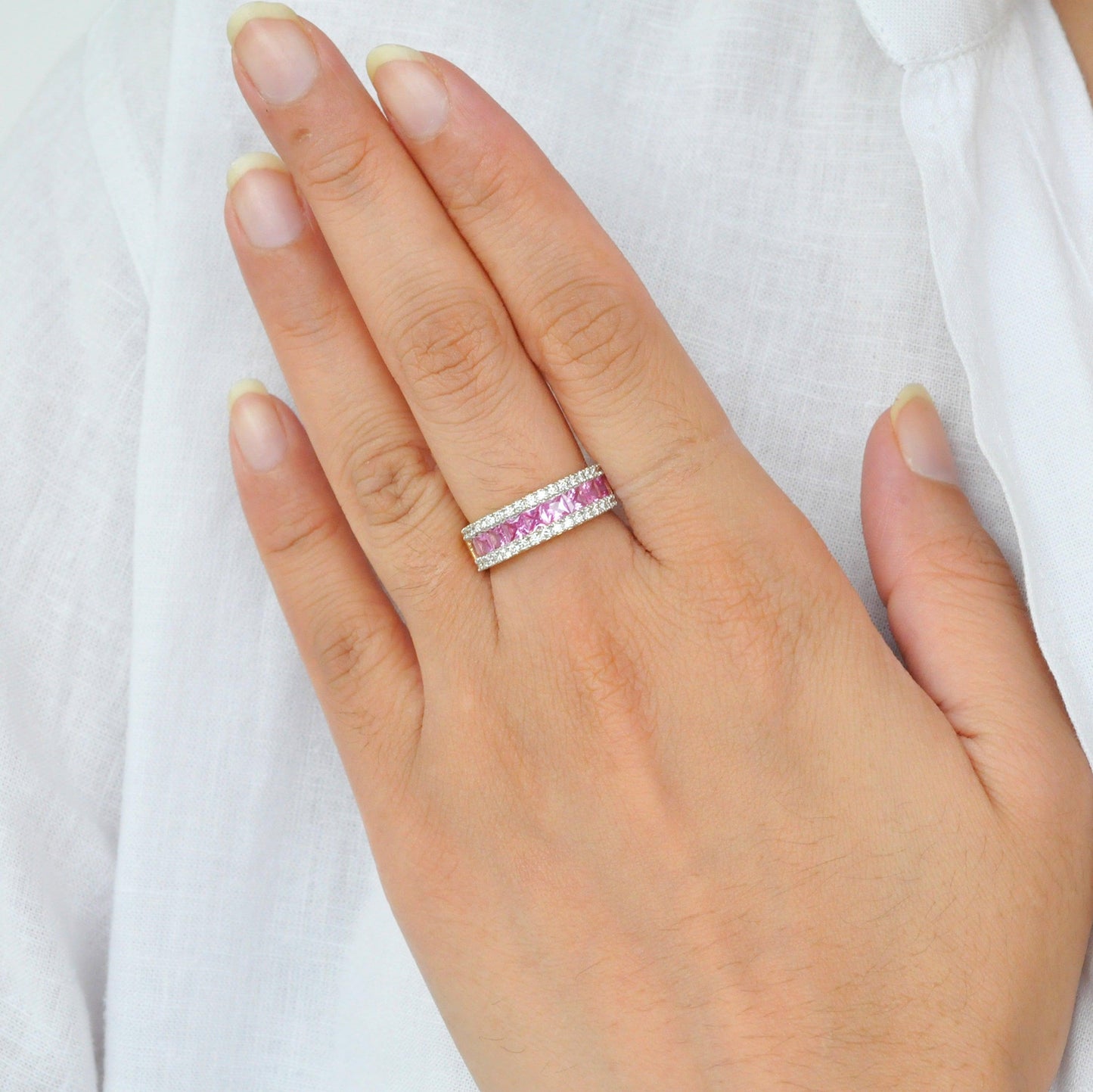 pink sapphire band wedding ring