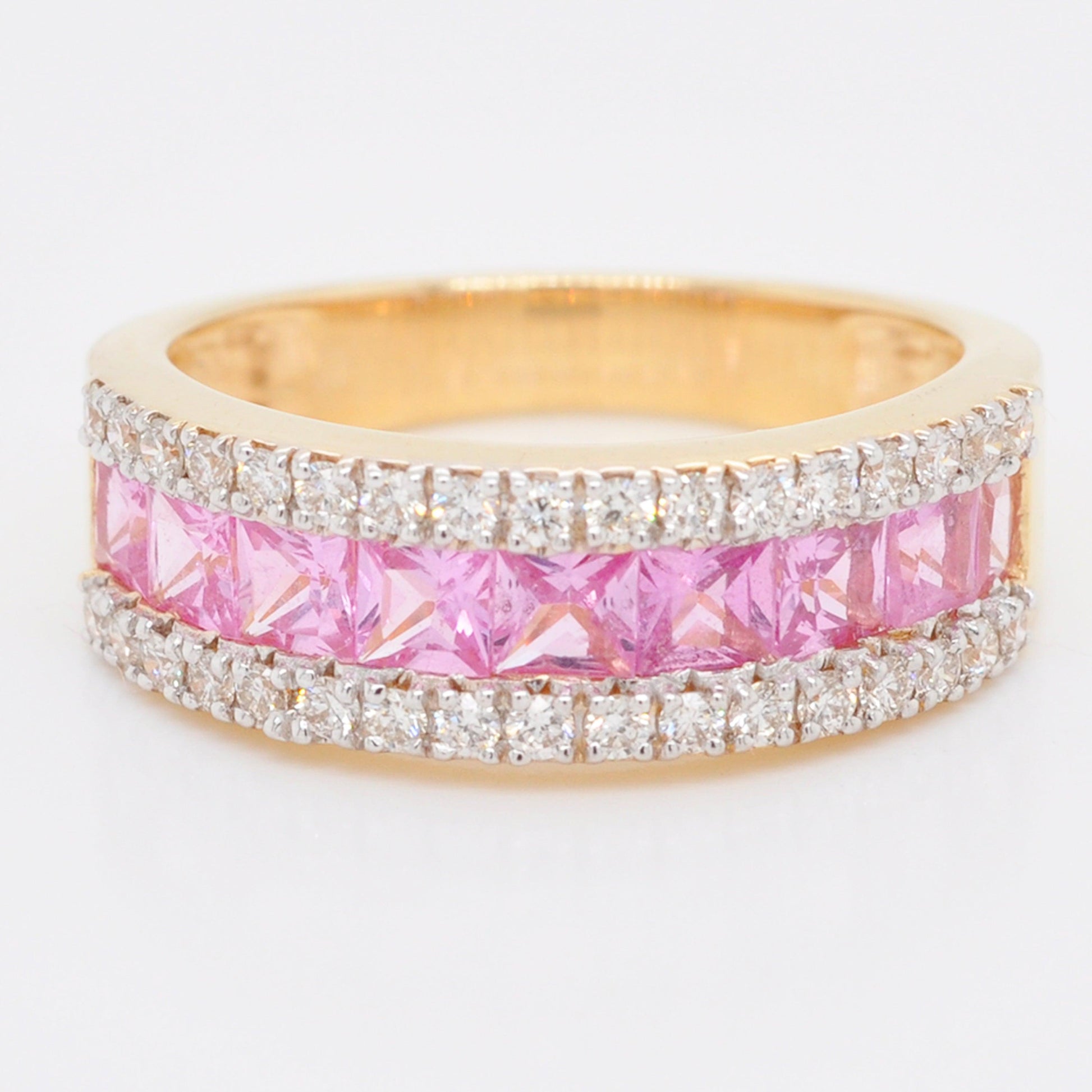 18k gold pink sapphire diamond band ring