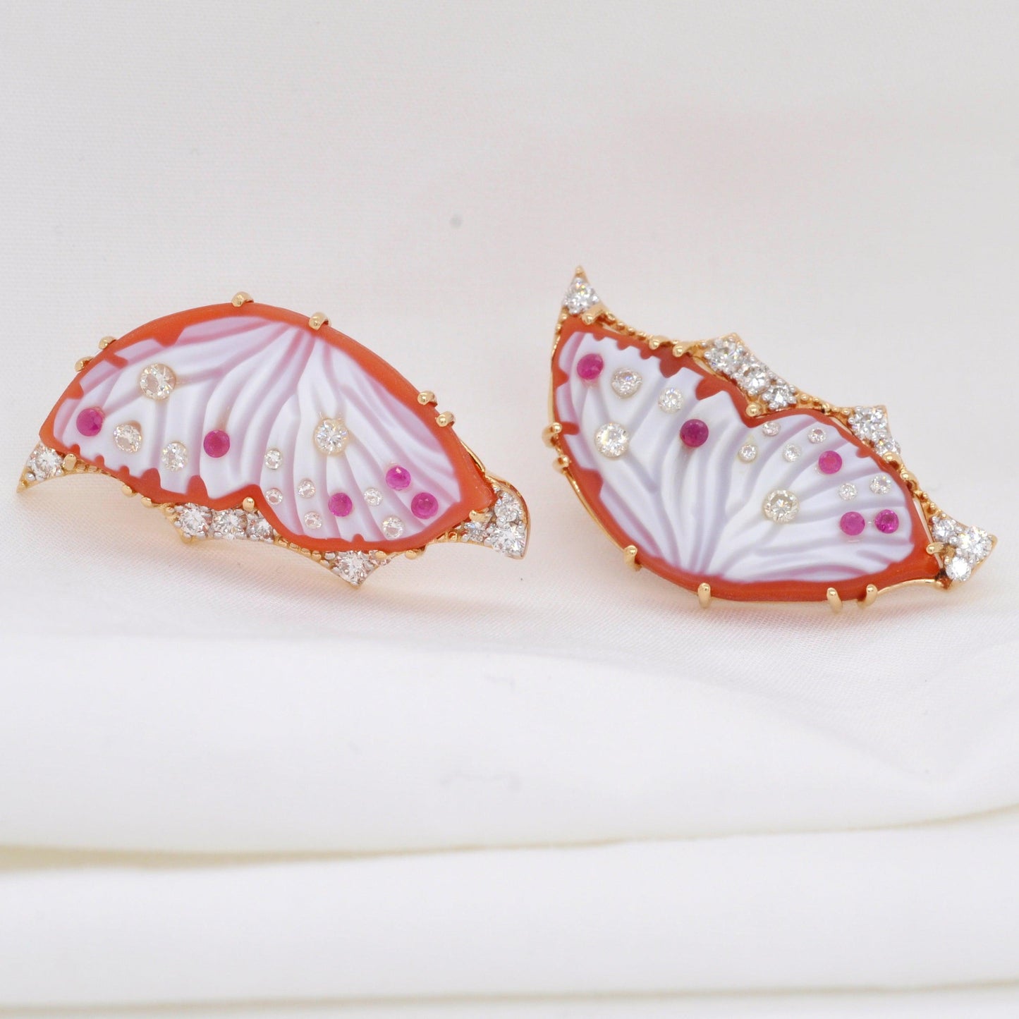 18K Gold Red Butterfly Carving Stud Earrings - Vaibhav Dhadda Jewellery