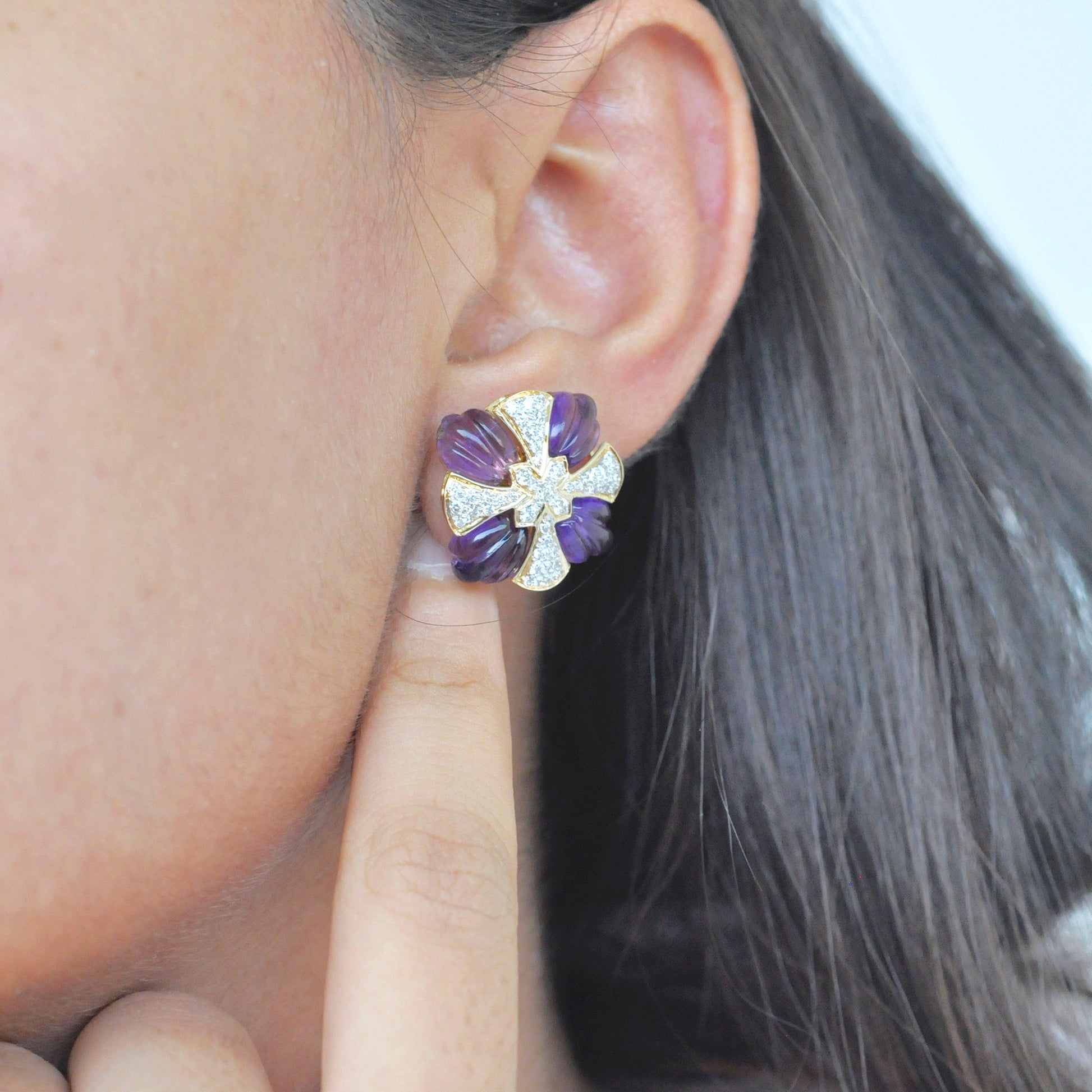 Amethyst Carving Stud Earrings - Vaibhav Dhadda Jewellery