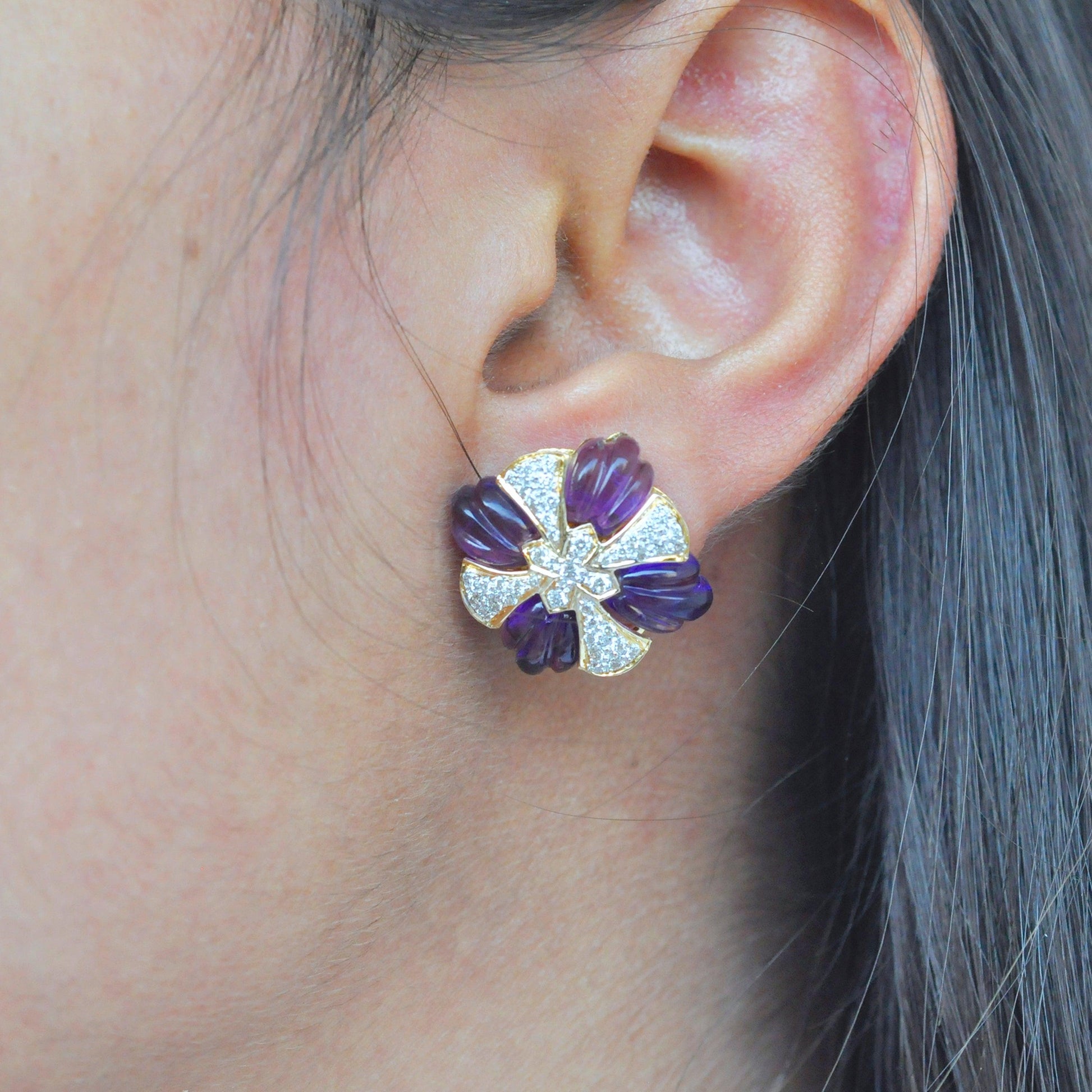 Amethyst Carving Stud Earrings - Vaibhav Dhadda Jewellery