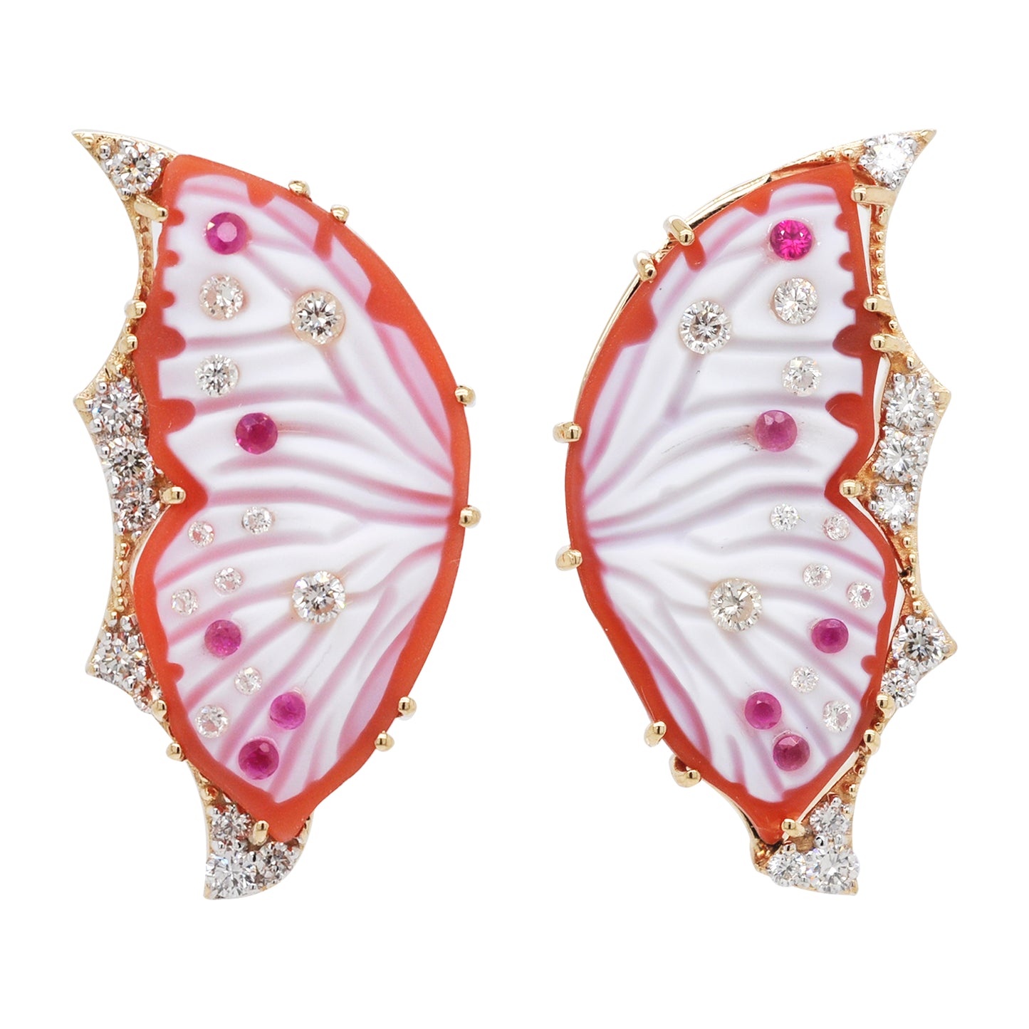 Ruby Agate Butterfly Carving Stud Earrings
