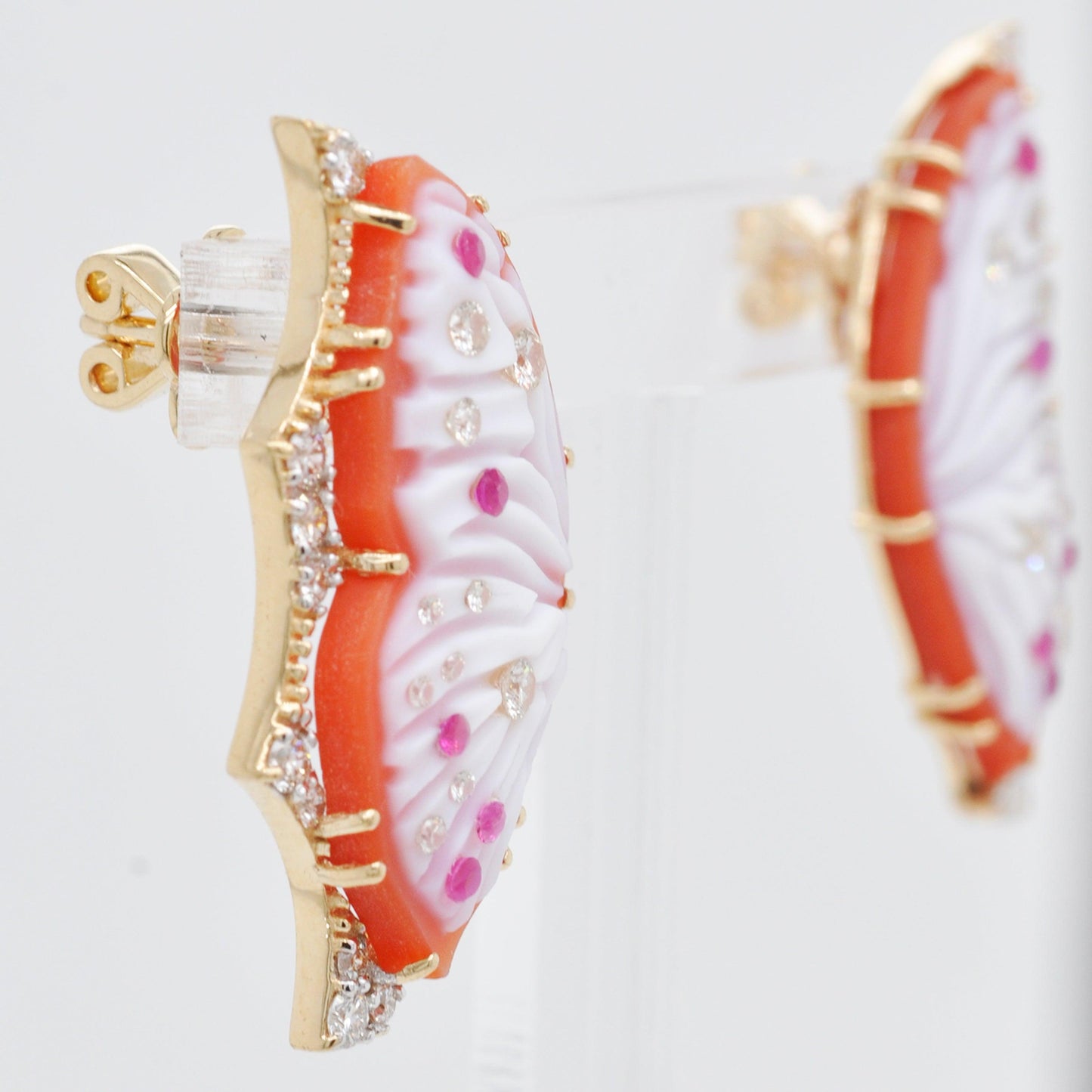 18K Gold Red Butterfly Carving Stud Earrings - Vaibhav Dhadda Jewellery