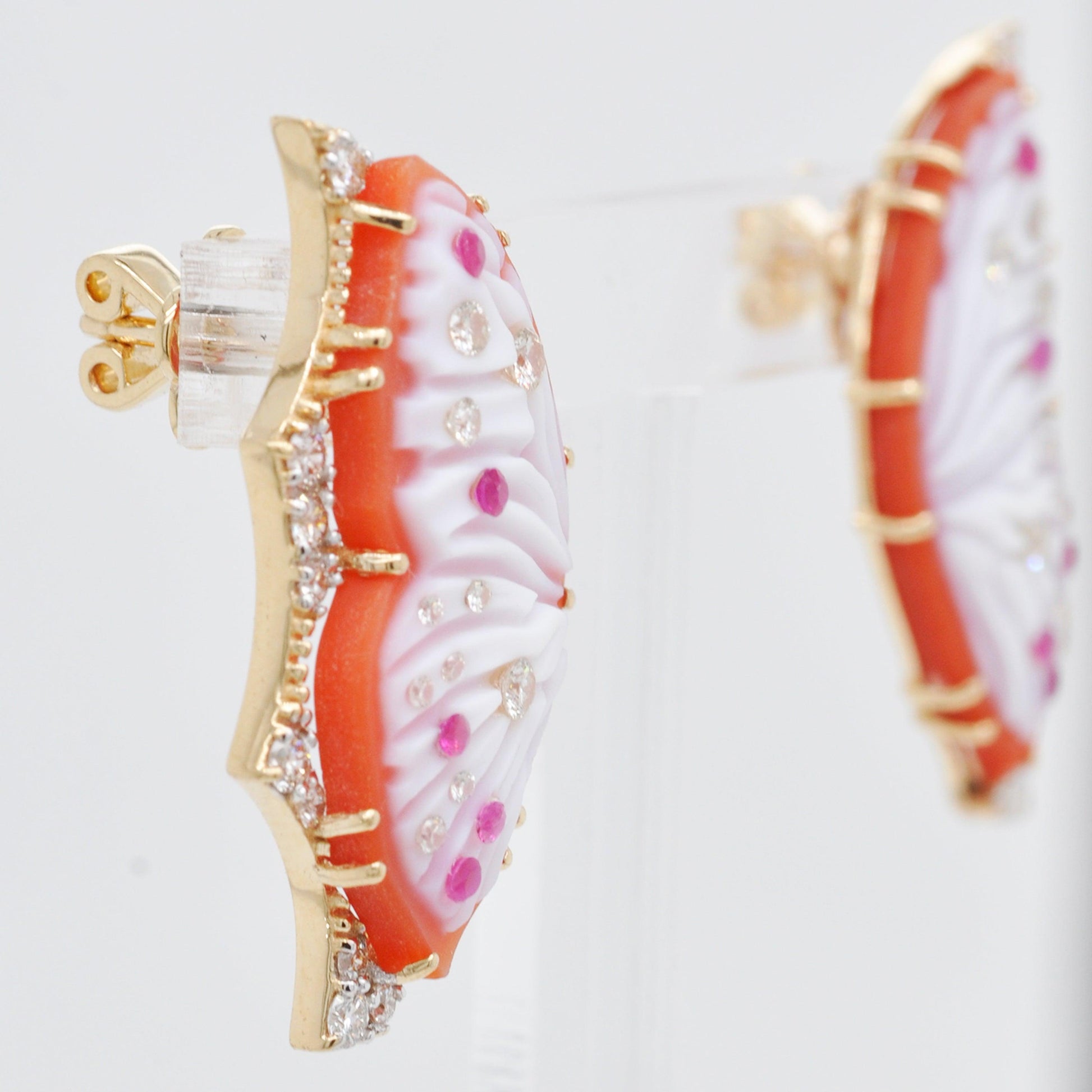 18K Gold Red Butterfly Carving Stud Earrings - Vaibhav Dhadda Jewellery