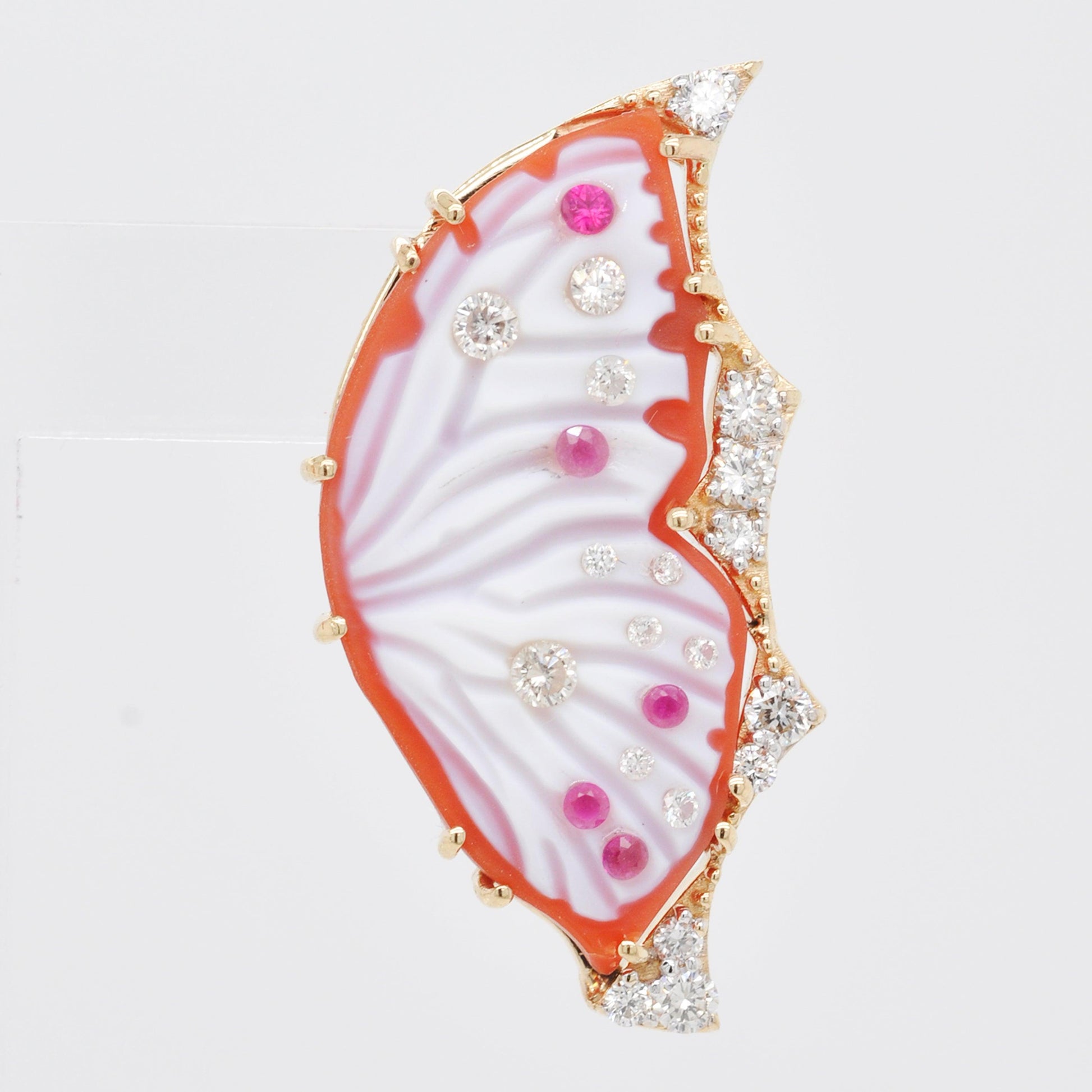 18K Gold Red Butterfly Carving Stud Earrings - Vaibhav Dhadda Jewellery