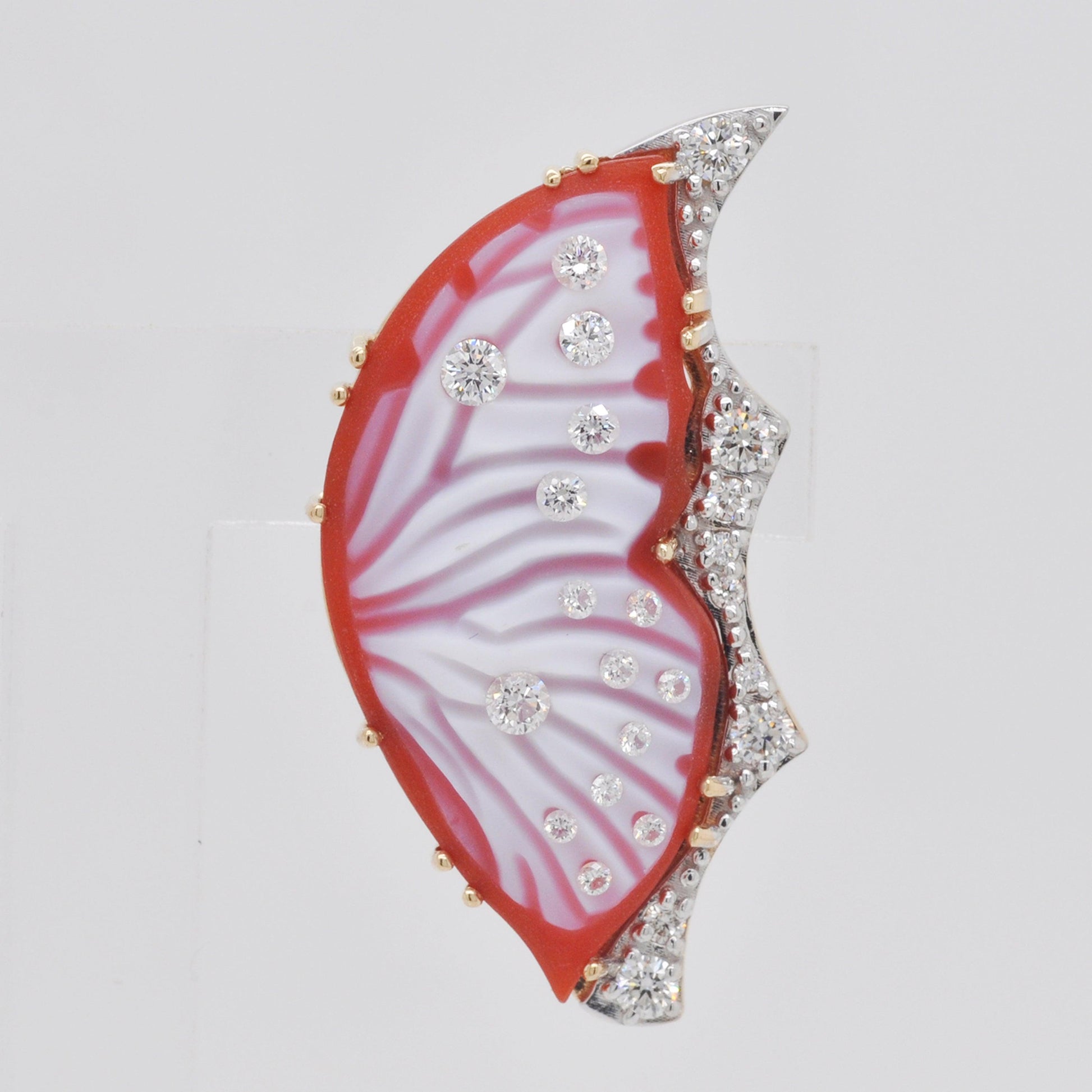 Red Agate Butterfly Carving Cameo Gold Stud Earrings