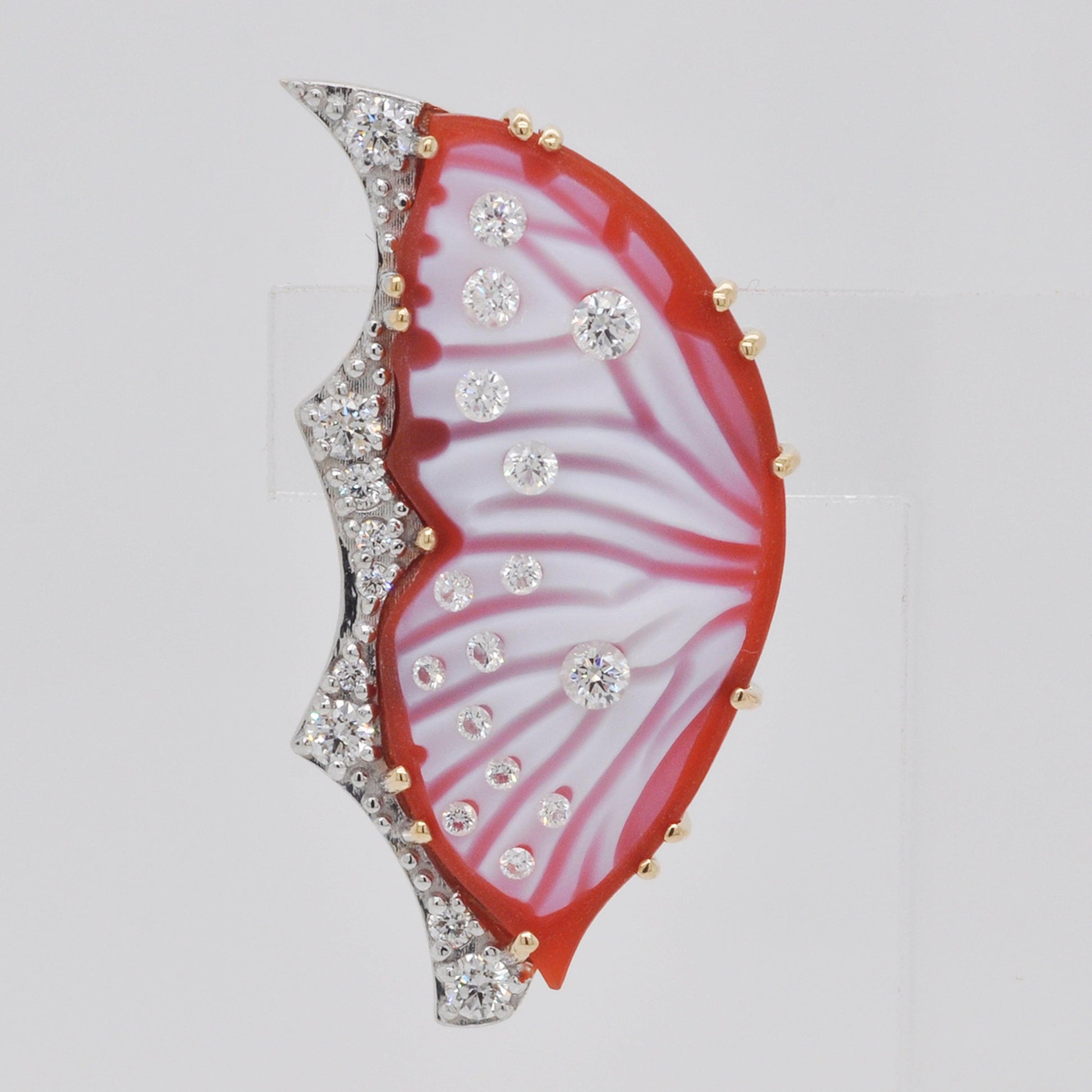 Red Agate Butterfly Carving Cameo Gold Stud Earrings