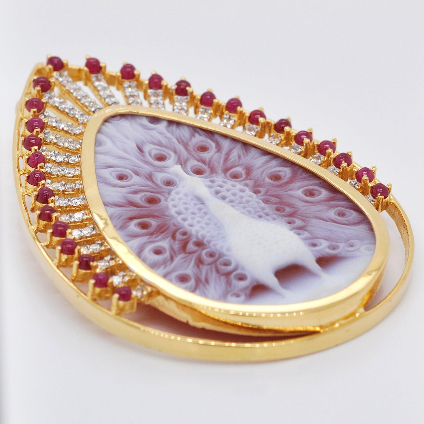 Cameo Pendant with Peacock Agate, Ruby, and Diamonds