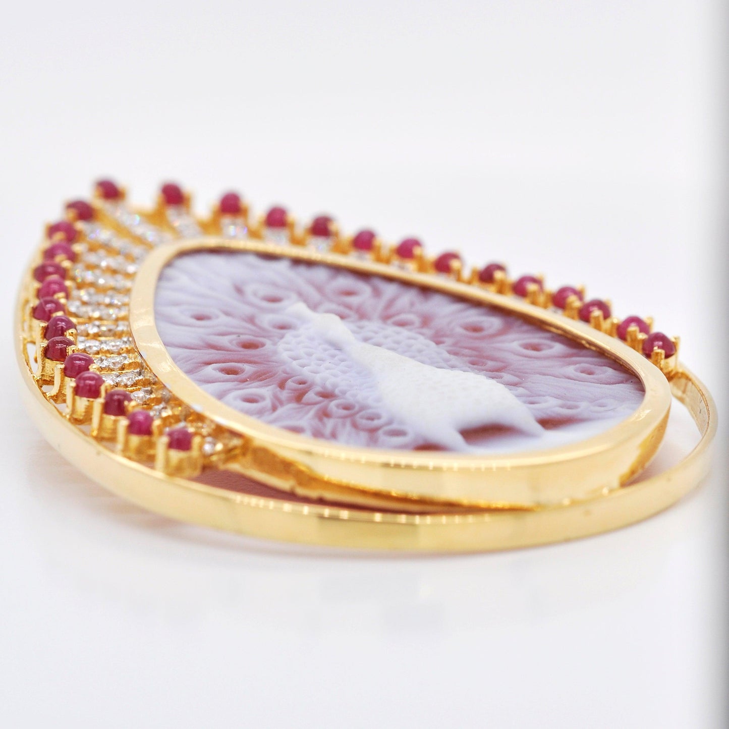 Agate Cameo Pendant with Ruby and Diamond Accents