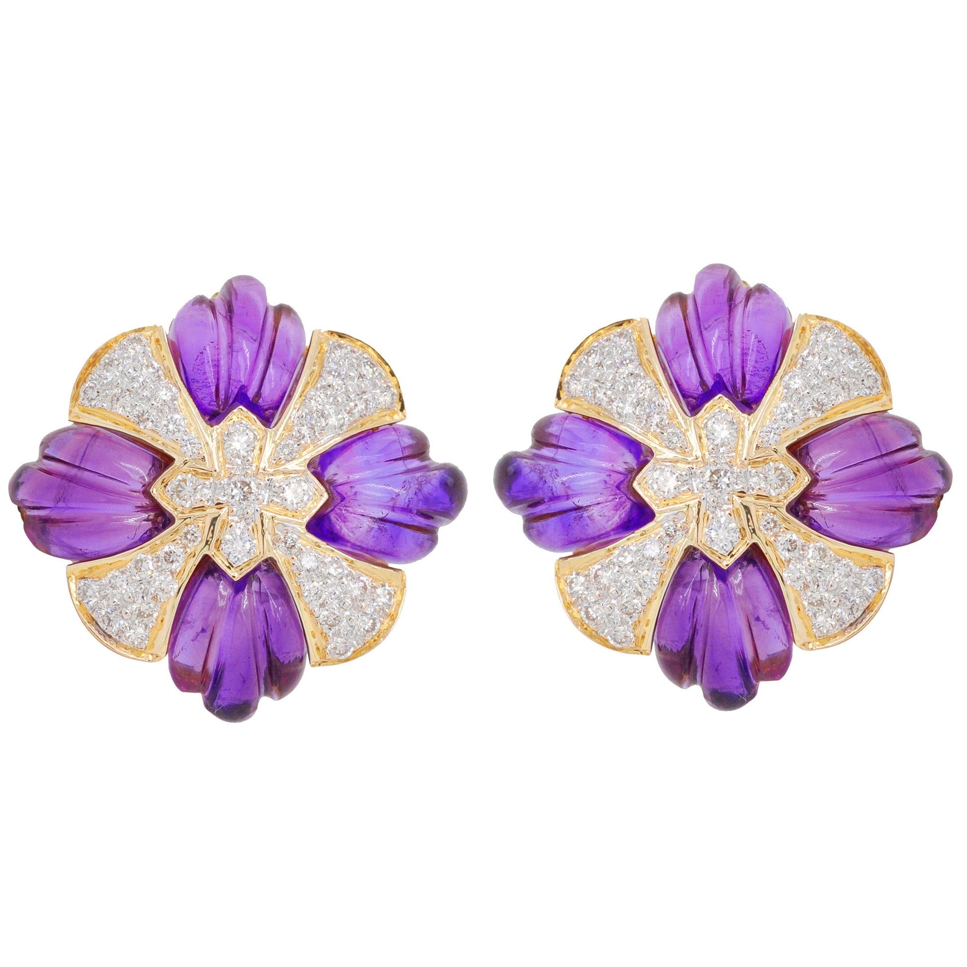 Amethyst Carving Stud Earrings - Vaibhav Dhadda Jewellery